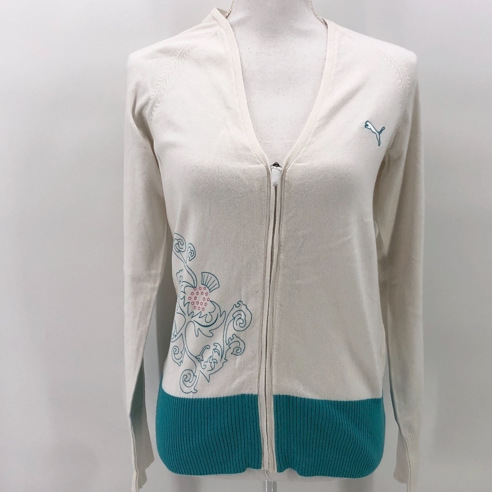 Puma Zip Front Cream and Turquoise Jacket L